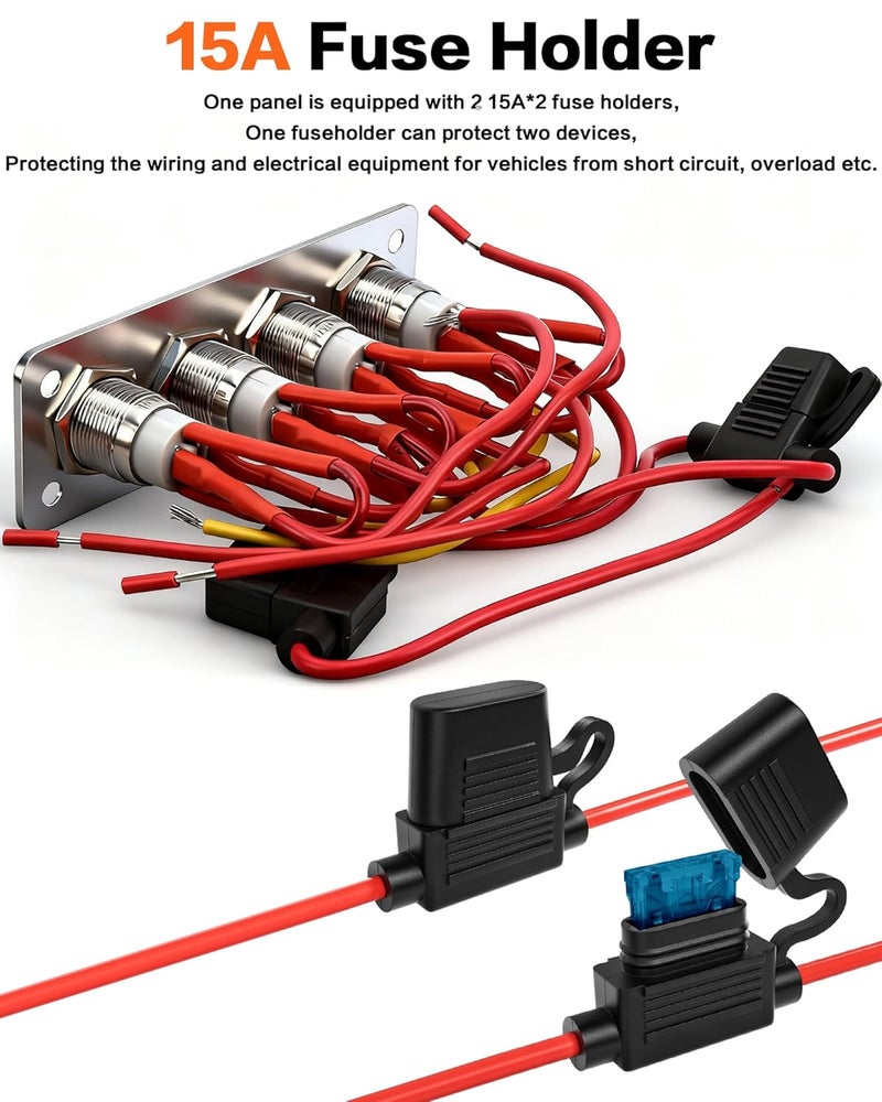 IZTOSS 4 Gang Aluminum Marine Rocker Switch Panel - Pre-Wired with White LED Indicator, 12-24 V Multi-Function Rocker Switch - Ideal for Marine motorhomes, Yachts - Image 3